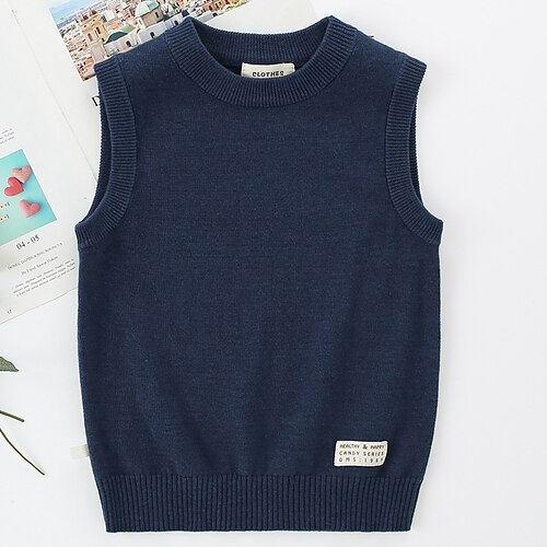 Kinder Mädchen Pullover Einfarbig Outdoor Ärmellos Rundhalsausschnitt Mode 4-12 Jahre Herbst Gelb Rosa Marineblau Image