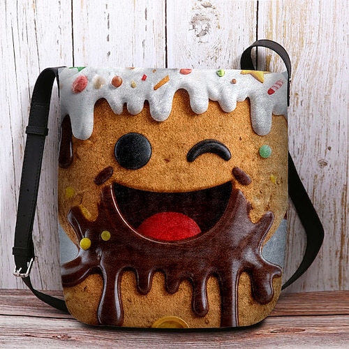 Weihnachtliche Umhängetasche für Damen – aus Polyester-Samt, mit Weihnachtsmann- und Katzenmotiv, festliche Handtasche, perfekt für Winterausflüge und Weihnachtsfeiern