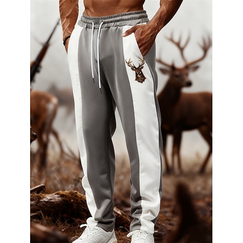 Herren Jogginghose Hose Kordelzug Tasche Elastischer Bund Farbblock Hirsch Komfort Sport im Freien Täglich Mode Lässig Schwarz Dunkelgray Mikroelastisch Image