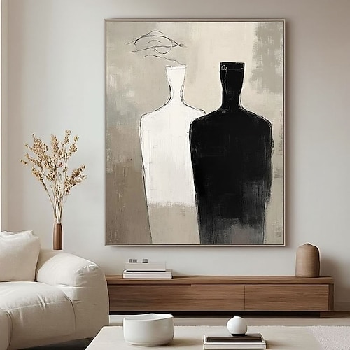 Handgemaltes, modernes abstraktes Porträt-Ölgemälde, handgemalte minimalistische Figur auf Leinwand, zeitgenössisches Ölgemälde, Schwarz-Weiß-Wandbild, individuelles Gemälde für die Image
