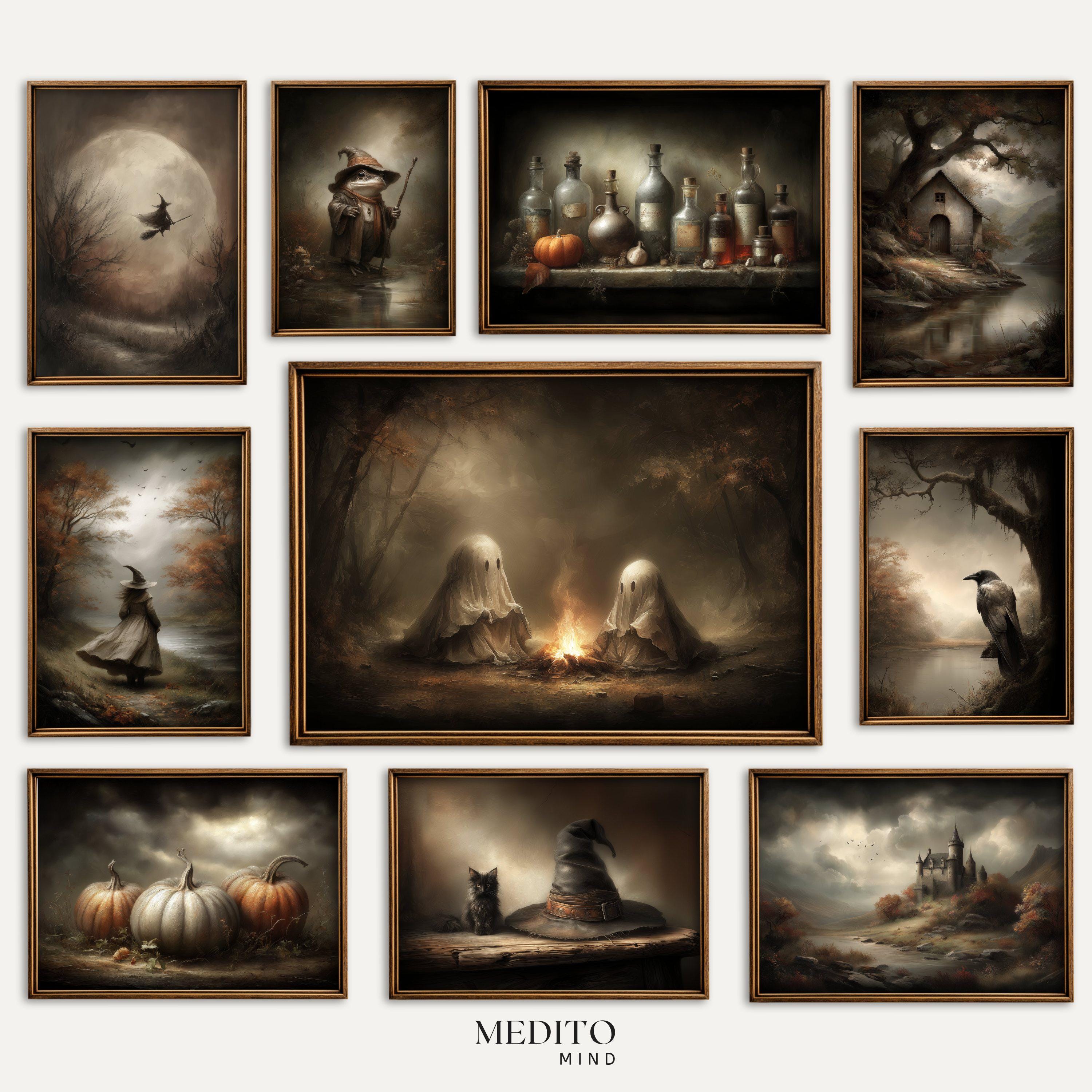 Pacchetto di decorazioni murali di Halloween / Decorazione autunnale spettrale / Download stampabile di atmosfera oscura / Galleria murale gotica / De