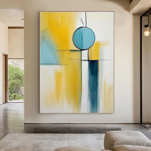 handgemaltes abstraktes blaues Ölgemälde, handgemaltes abstraktes gelbes Gemälde, blaues Wandgemälde, modernes gelbes Gemälde, Wandkunst, minimalistische blaue Wandkunst, kontrastierende Farben, Image
