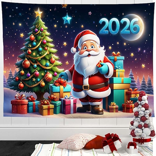 Weihnachtsteppich mit Weihnachtsmann – festlicher Wandbehang für die Feiertage, dekorativer Wandteppich mit winterlicher Schneelandschaft für Schlafzimmer und Wohnzimmer Image