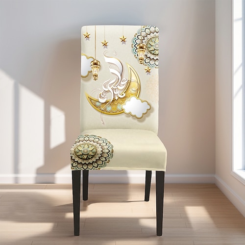 Stuhlhussen mit orientalischem Muster, festliche Esszimmerdekoration, abnehmbare und waschbare Bezüge, staubdichter Sitzschutz für Zuhause, Küche, saisonale Feiertage und Partys
