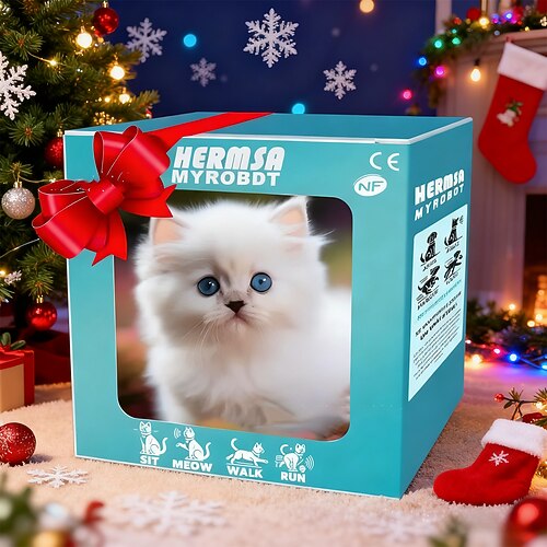 Weihnachtsgeschenke für Enkelkinder Jungen Mädchen Roboterkatze Mein realistisches Roboter-Kätzchen Interaktives Kätzchen-Spielzeug das läuft bellt den Schwanz wedelt Plüsch Haustierkatze Image
