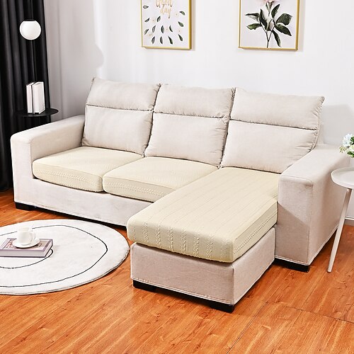 Stretch-Jacquard-Strick-Sofakissenbezüge mit strukturiertem Zopfmuster, universeller elastischer Couchsitzschutz, waschbarer, staubdichter Möbelbezug für die Wohnzimmerdekoration Image