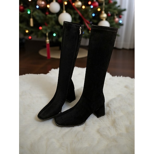 Damen-Overknee-Stiefel aus Wildleder mit Reißverschluss, Blockabsatz, bequem und schick für Winter oder Freizeitaktivitäten Image