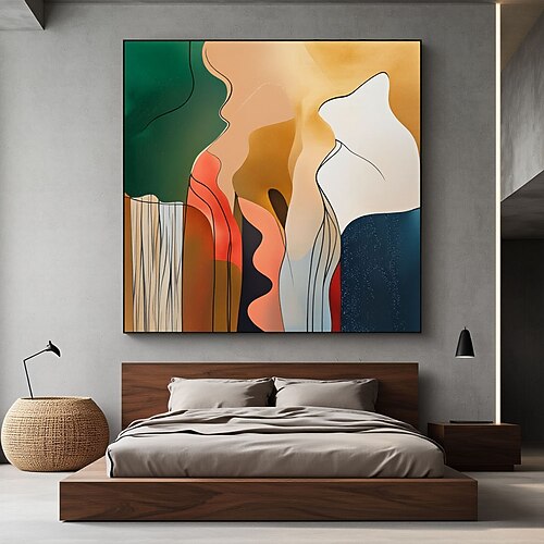 Ölgemälde, handgemalt, abstrakt, geometrisch, orange-grün, minimalistisch, auf Leinwand, vertikal, großformatig, Wandkunst, organisch, modern, farbenfroh, aus der Mitte des 20. Jahrhunderts Image