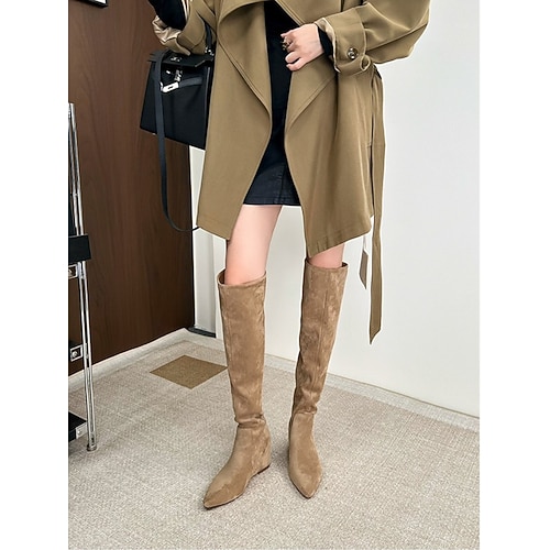 Damen-Kniehohe Wildlederstiefel, spitze Zehenpartie, modische Stiefel mit Absatz für Freizeit und Abendgarderobe Image