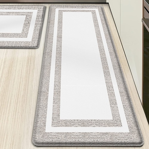 Läuferteppiche für Flur und Küche, dicke PVC-Anti-Ermüdungsmatte, Kunstleder-Optik, Doppelrahmen-Design, wasserdicht, ölbeständig, rutschfest Image