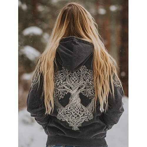 Damen Hoodies mit Reißverschluss Reißverschluss Tasche Druck Grafik Karomuster Mode Western Lässig Langarm Mit Kapuze Normale Oberteile Lässig Straße Alltagskleidung Hellgrau Dunkelgrau Frühling Image