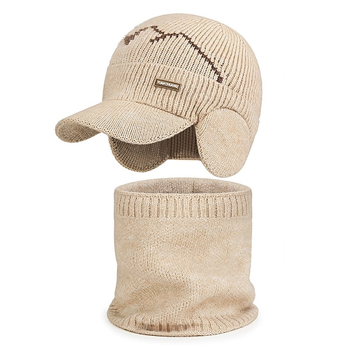 Unisex-Set aus Acrylstrickmütze und -schal, verstellbare Ohrenklappen, verschiedene Farben, perfekt für Wintersport und Outdoor-Aktivitäten Image