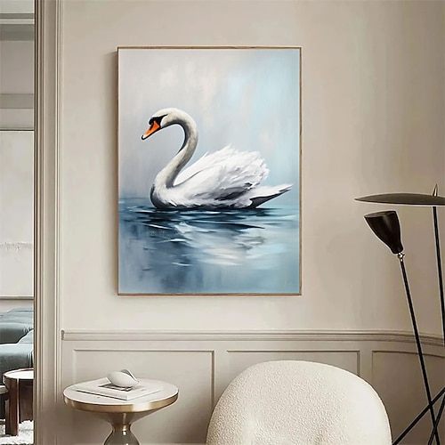 Ölgemälde, handgemalt, abstrakt, elegant, Schwanenbild, großes abstraktes Tierbild, graubraune Wandkunst, moderne abstrakte Kunst, großes Leinwandbild, Acrylmalerei Image
