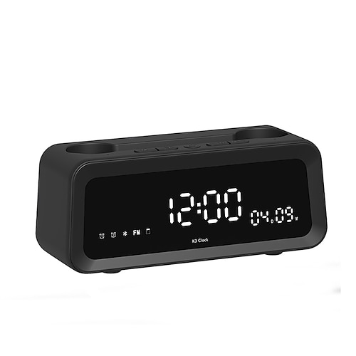 K3 tragbarer kabelloser Lautsprecher und Wecker mit Bass, 40 Stunden Akkulaufzeit, Dual-Modus-Handyhalterung/Ständer, TF-Kartenleser, zwei Lautsprecher, Energiesparmodus, kompatibel mit Mobilgeräten – Image