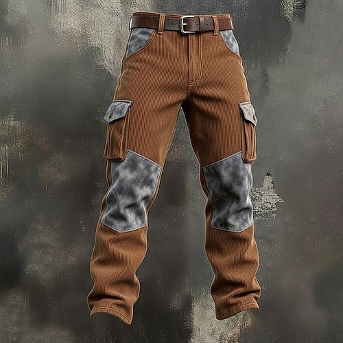 Herren Cargo-Hosen Hose Cordhose Freizeithose Tasche Elastischer Bund Mehrere Taschen Einfach Komfort Weich Volle Länge Outdoor Täglich Ausgehen Urlaub Mode Denim Blue Braun Mikroelastisch Image