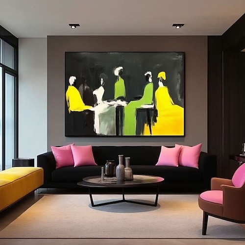 Handgemaltes, großformatiges, zeitgenössisches figuratives Kunstwerk, farbenfrohe Silhouettenkunst, Original-Acrylgemälde auf Leinwand für die Heimdekoration, moderne Leinwand-Wandkunst Image