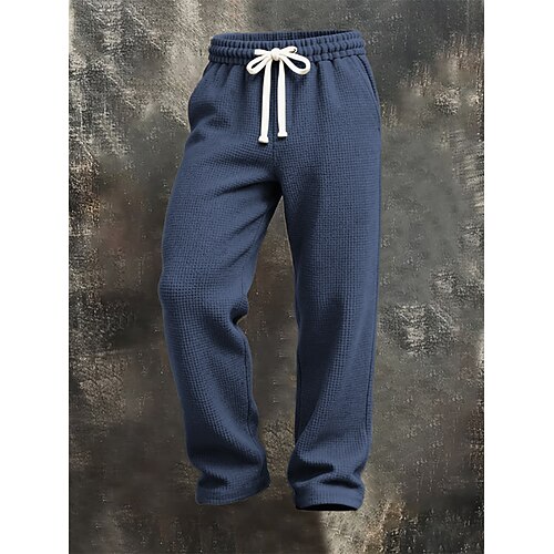 Herren Jogginghose Hose Waffelhose Kordelzug Tasche Elastischer Bund Einfach Komfort Sport im Freien Täglich Mode Lässig Dunkelbraun Schwarz Mikroelastisch Image