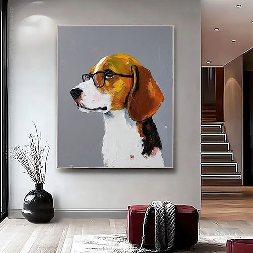 Handgemaltes abstraktes Beagle-Ölgemälde im Goldstil auf Leinwand, Poster mit Tiermotiven, Wanddekoration für Schlafzimmer und Wohnbereich, Geschenk für Tierliebhaber, Tiergemälde, Haustier-Ölgemälde Image