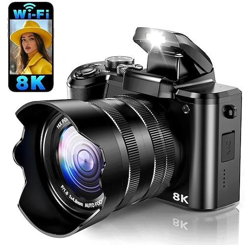 8K-Digitalkamera mit 88 MP, WLAN, 3,2-Zoll-Touchscreen, 16-fachem Zoom, Autofokus, Vlogging-Funktion für YouTube-Videos, Bildstabilisierung und Dual-Kamera.
