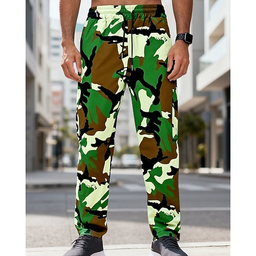 Herren Cargo-Hosen Hose Camo-Hosen Kordelzug Tasche Elastischer Bund Tarnung Komfort Sport im Freien Täglich Mode Lässig Blau Armeegrün Mikroelastisch Image