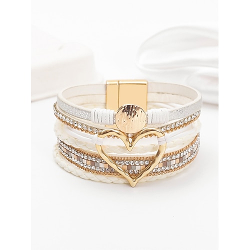 Boho-Armband für Damen aus Kunstleder mit Herzmotiv – stilvoll, mit funkelnden Strasssteinen, perfekt als Geschenk zu Weihnachten und Valentinstag. Image