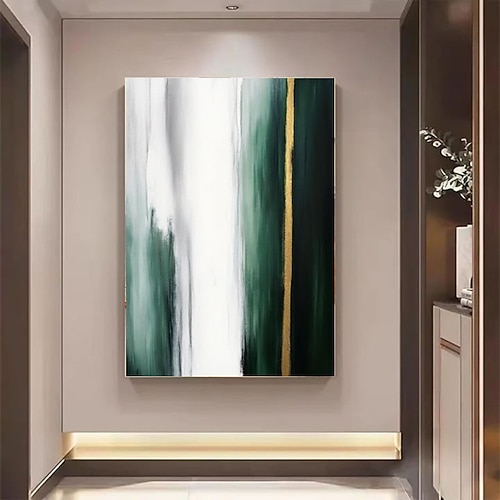 Minimalistische Kunst, handgefertigte abstrakte Kunst, handgemaltes grünes und weißes abstraktes Leinwandbild, abstrakte Goldleinwand, moderne Wandkunst, moderne Wohndekoration Image