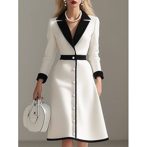 Damen Minikleid Figurbetontes Kleid Halbformelle Kleider Büro Normale Passform Einfach Langarm Hemdkragen Schwarz Frühling Herbst Winter Image