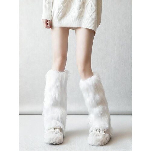 Flauschige Beinstulpen für Damen, kuschelige Wintersocken, weiche Stulpen aus Kunstfell, niedliche, warme Lagensocken, trendige Herbst-Winter-Accessoires Image