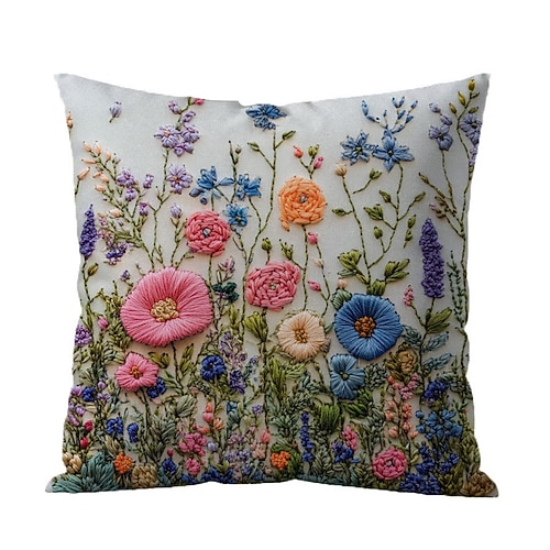 Kissenbezug mit floralem 2D-Flachdruck, weich und bequem, mit angedeuteter Stickerei, für Wohnzimmer, Sofa, Schlafzimmer oder als Dekoration. Image