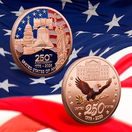 250. Jubiläums-Gedenk-Münzen - Goldene amerikanische Flagge Freiheitssymbol Design Sammlermünzen haltbare Metall-Jubiläumsmünzen für die Anzeige Sammleredition patriotisch Semiquincentennial Image