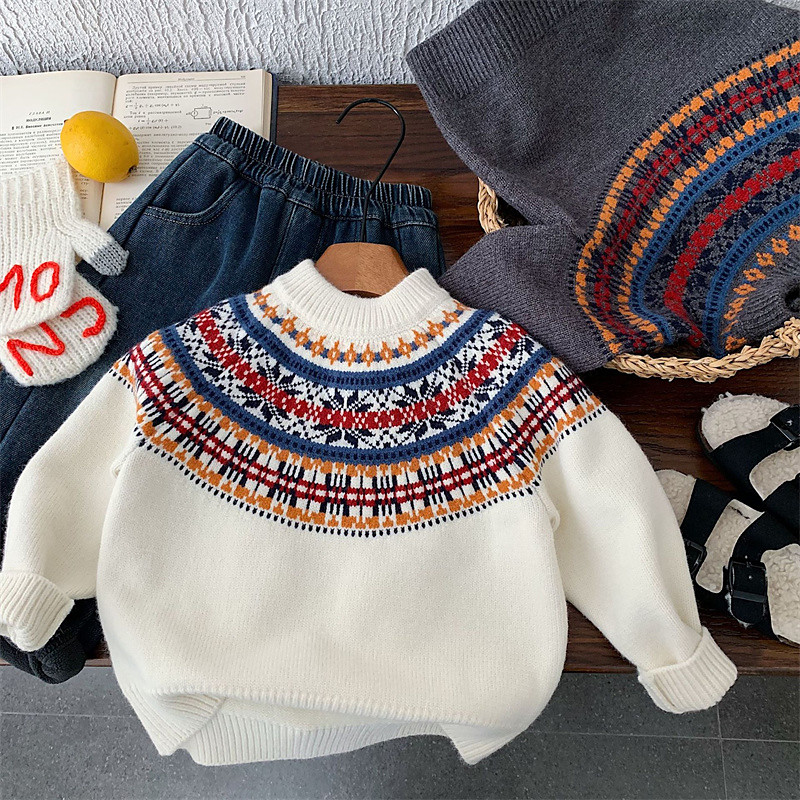 Kids Unisex Pullover Sweater Graphic Long Sleeve Keep Warm Outdoor Fashion Beige Fall Clothes 4-12 Years