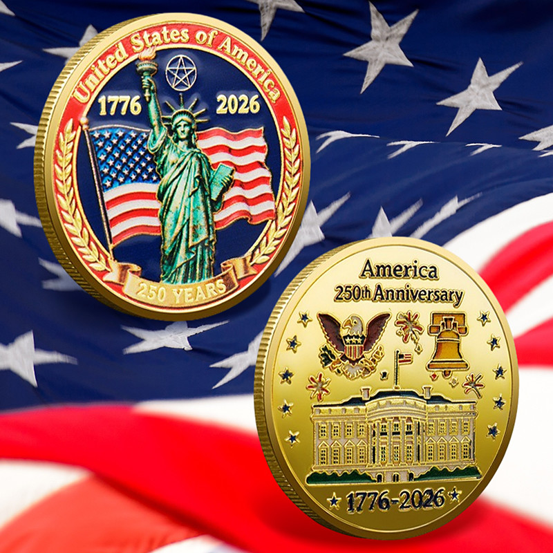 250th Anniversary Commemorative Coins - Golden American Flag Liberty Bell Design Collectible Coins, Durable Metal Anniversary Coins for Display, Collectors Patrioti cSemiquincentennial