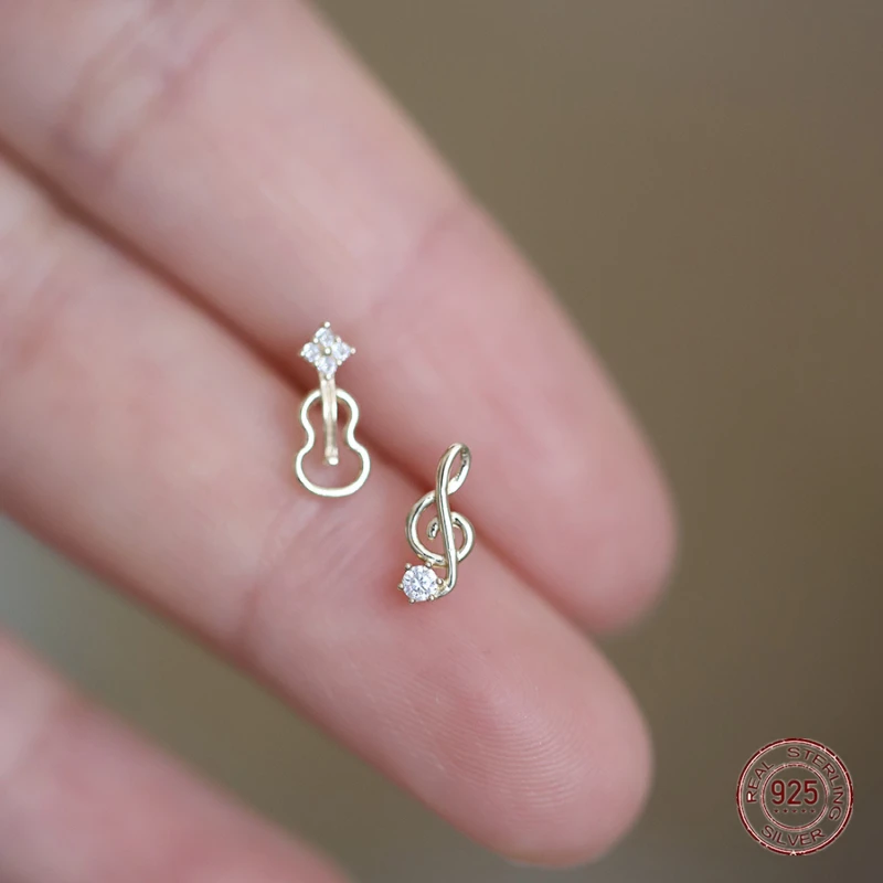 S925 Sterling Silber Musiknote Ohrstecker für Frauen Mädchen Mini Violine Ohrring Koreanische Mode vergoldet 14k Gold Niedlicher Schmuck Image