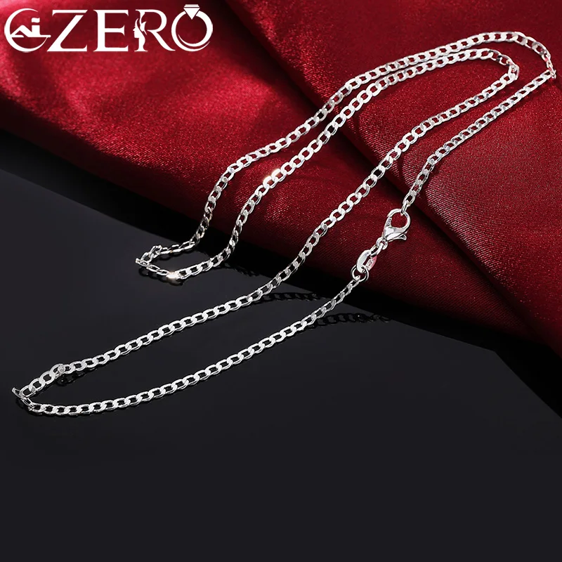 Halskette aus 925er-Sterlingsilber, 16/18/20/22/24/26/28/30 Zoll, klassisch, 2 mm, flache seitliche Kette für Damen und Herren, Schmuck, Geschenk, Party Image