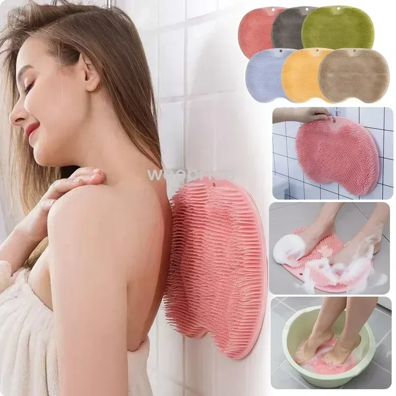 Silikon Reiben Zurück Pinsel Bad Nicht-slip Waschen Fuß Pad Massage Dusche Matte mit Sauger Bad Massage Fuß Peeling pinsel Pad Image