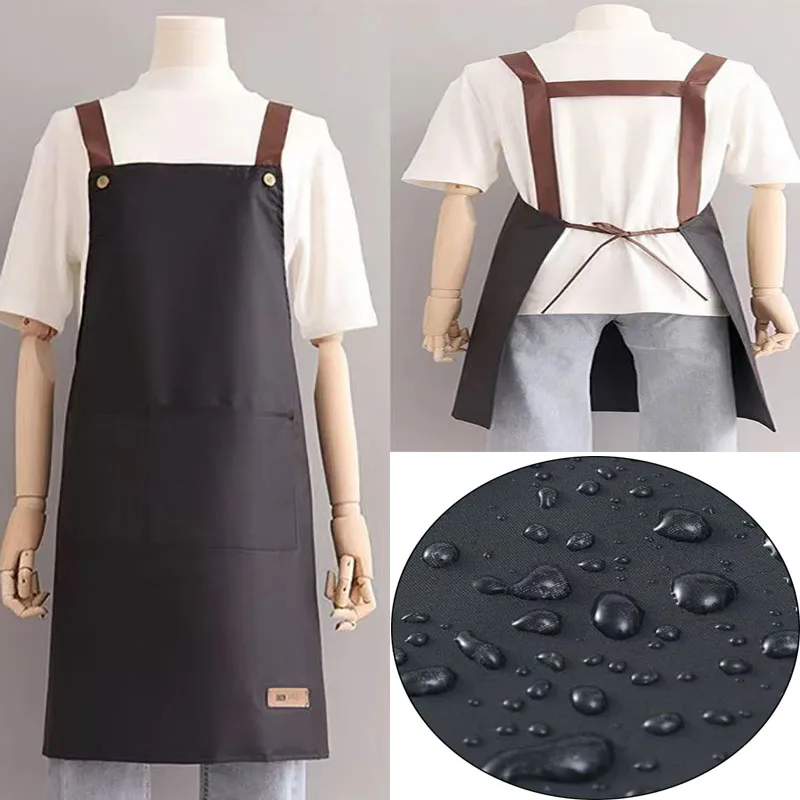 2 Stück wasserdichte, ölbeständige Kochschürzen mit Kreuzrücken für Männer und Frauen mit Taschen, verstellbare, weiche, reißfeste Küchen- und Kochschürze Image