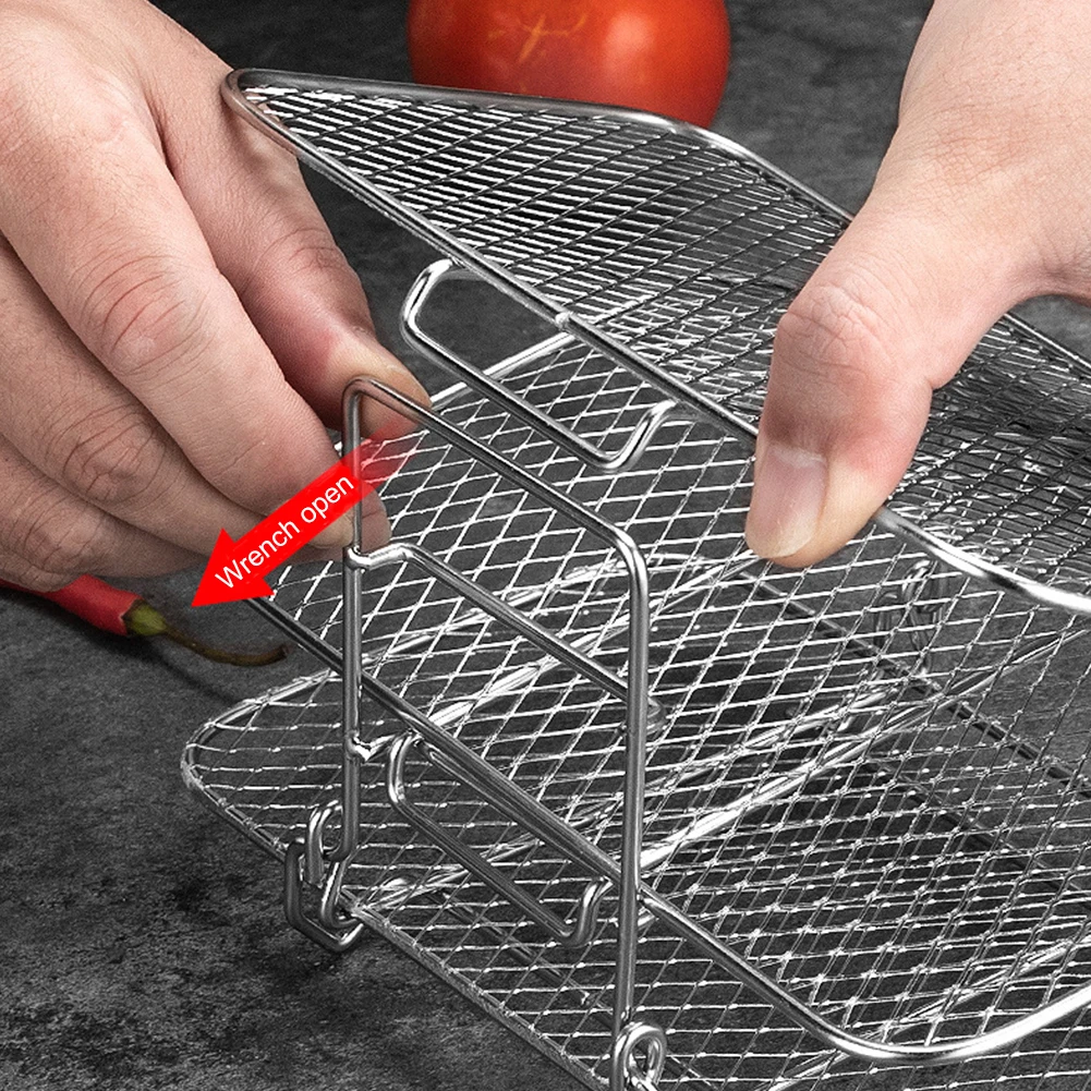 Air Fryer Rack Air Fryer Oven Grill Dampfer Edelstahl 3-lagiger Dörrständer Multifunktionales Air Fryer Zubehör Image