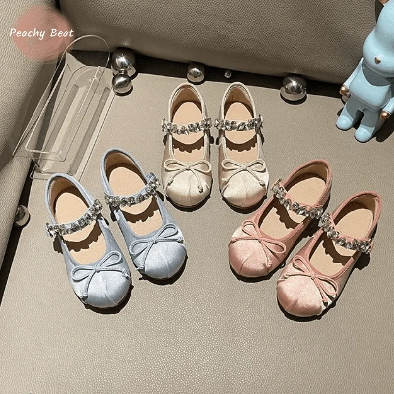 Mode Baby Mädchen Prinzessin Strass Seide Schuhe Infant Kleinkind Kind Flache Ballett Tanz Schuhe Weiche Schuhe Party Leistung Schuhe Image