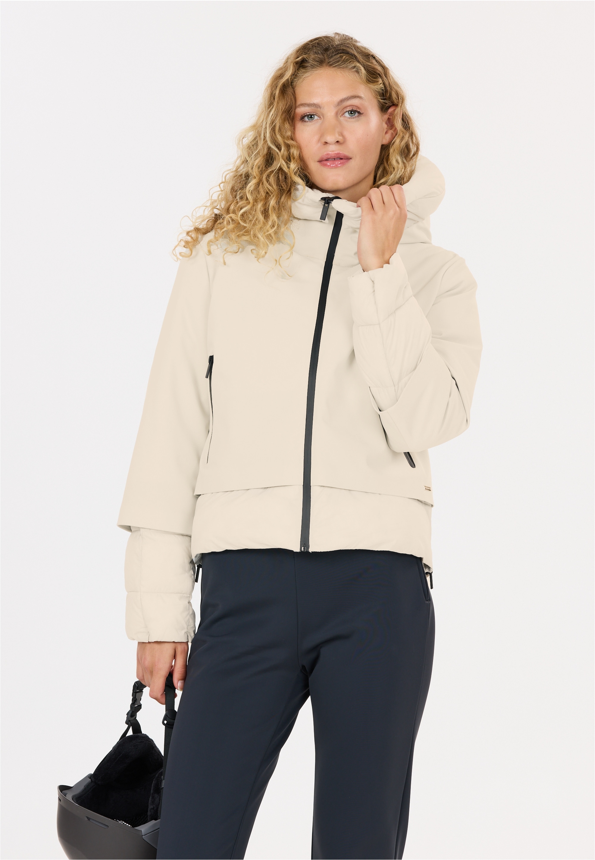 Outdoorjacke ATHLECIA "Heley", Damen, Gr. 34, hellgrau, 80% Polyester, 20% Elasthan, unifarben, normal, hoch geschlossener Ausschnitt, Jacken Outdoorjacke, aus wasserabweisendem Primaloft Image