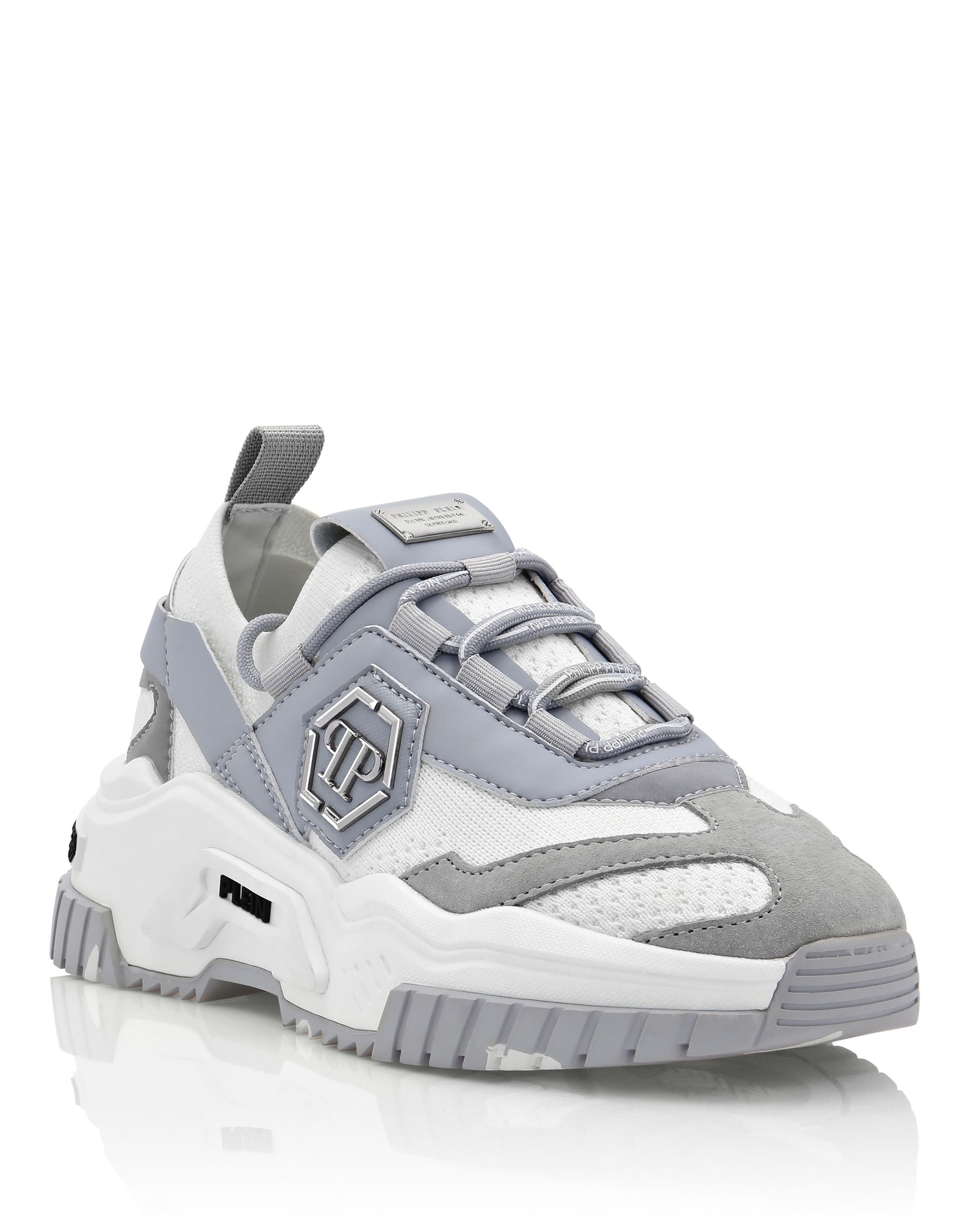 Sneaker PHILIPP PLEIN "Predator", Damen, Gr. 46, Normalschaft, 10, grau, Schuhe Sneaker