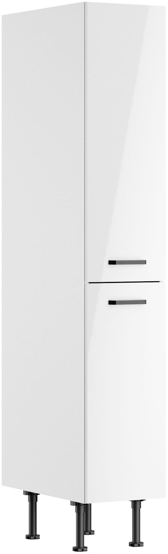 Apothekerschrank KOCHSTATION "KS-Paula", weiß glanz, weiß, B:30cm H:176,6cm T:58,4cm, Schränke, Apothekerschrank, 30 cm breit, 176 cm hoch, 2 Auszüge, 4 Ablagen