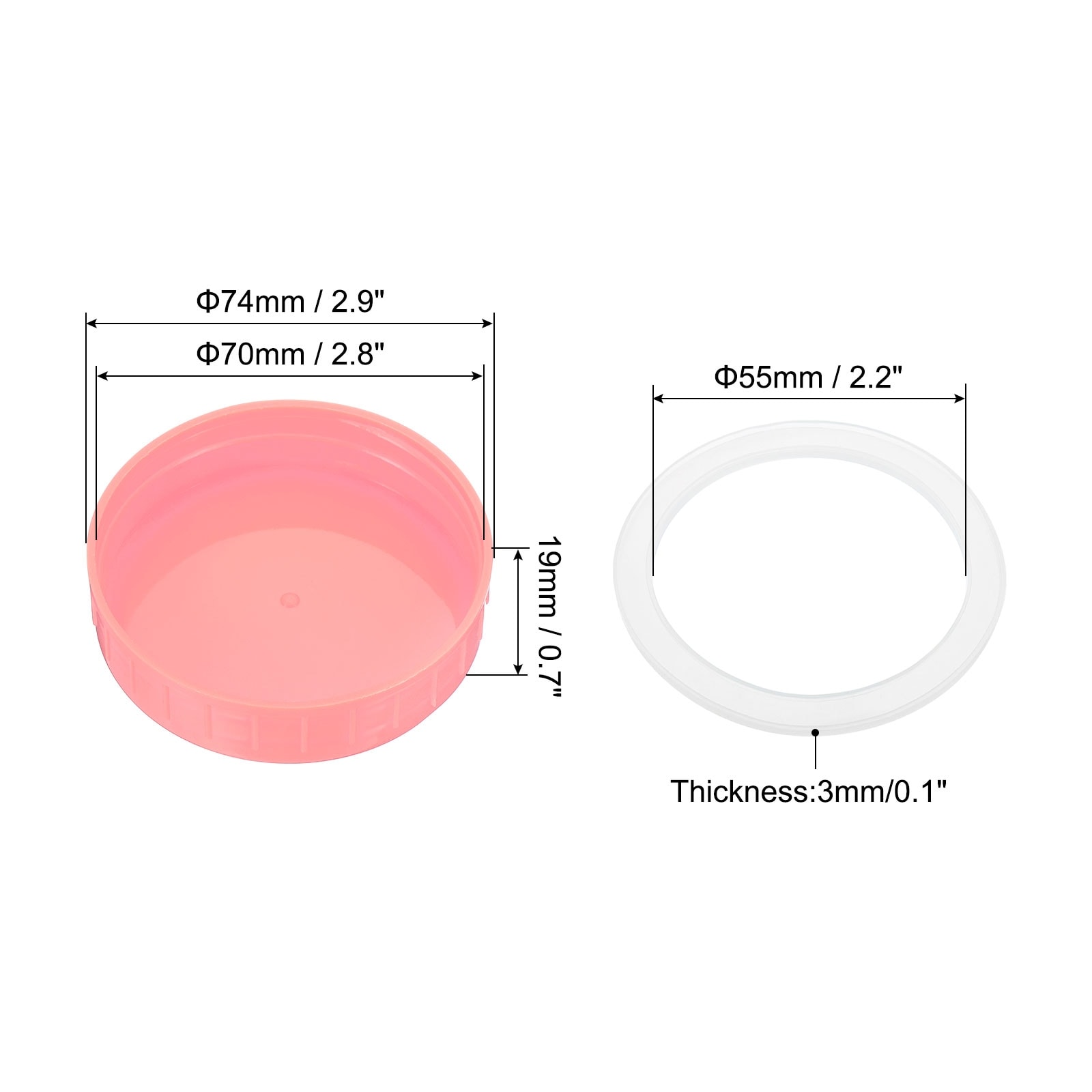 Regular Mouth Plastic Mason Jar Lids, Canning Jars Cap - 70mm, 2-3/4