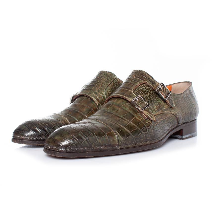 Santoni-Schuhe aus olivgrünem Alligatorleder