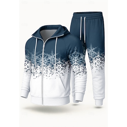 Natale Per uomo Felpa con cappuccio Tuta da Ginnastica Tuta da 2 pezzi Coulisse Con zip Gradiente di Colore Completo Abbigliamento Autunno Nero Rosso Lavoro All'aperto Viaggio Leggero Di tendenza