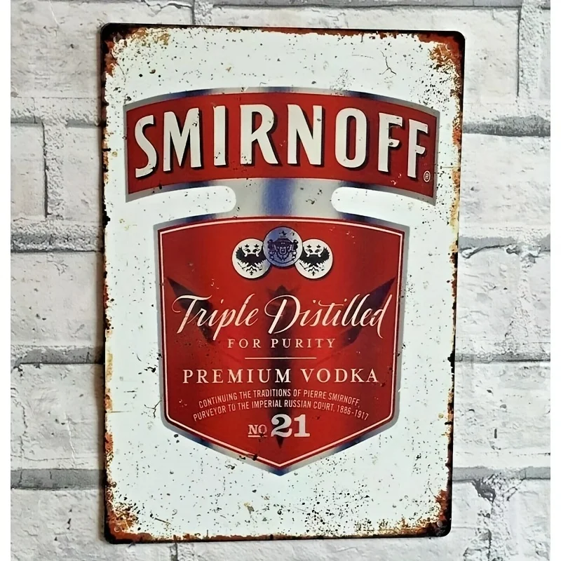 Vintage Smirnoff Bar-Schild – große rustikale Wanddekoration aus Metall mit „Triple Distilled for Purity“ und „Nr. 21" Design, Zuhause