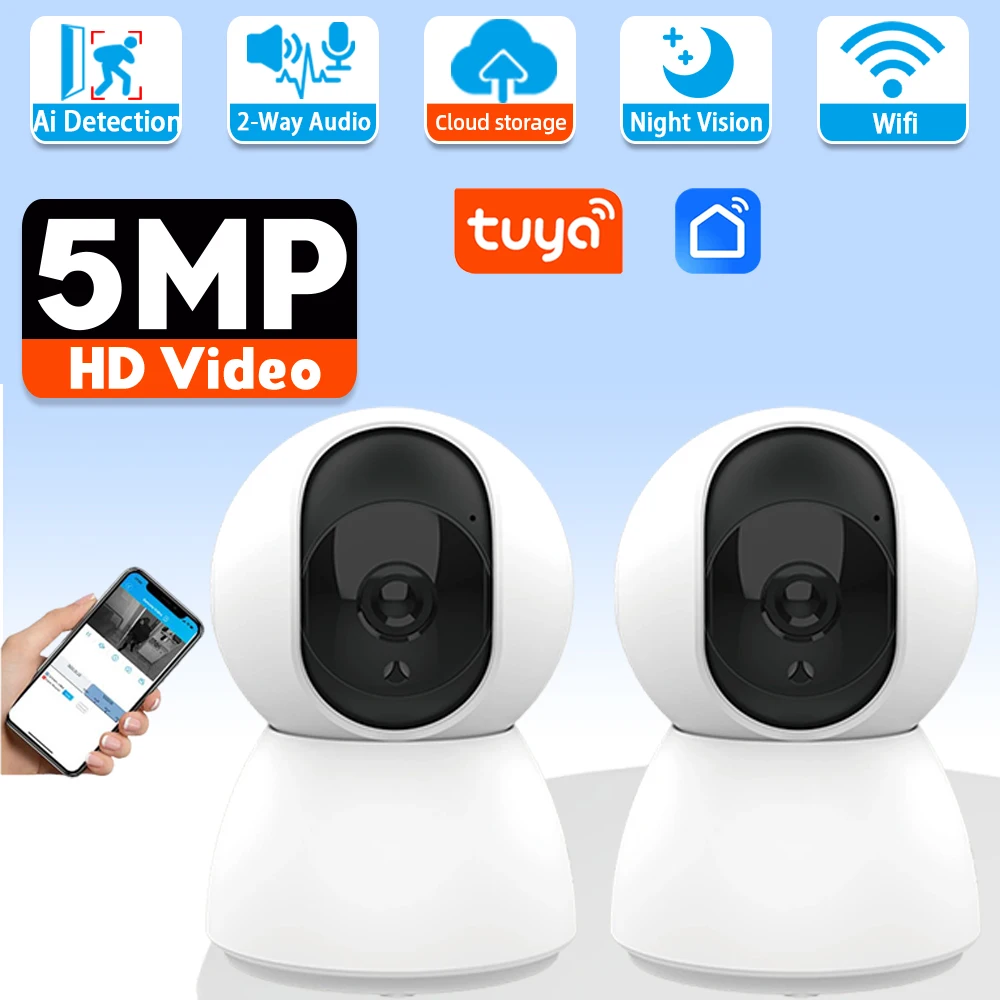 5MP Mini Indoor 2 Way Audio Tuya Wifi Smart Home Baby Monitor Telecamera IP di sicurezza 2K PTZ Telecamera di sorveglianza CCTV con tracciamento automatico