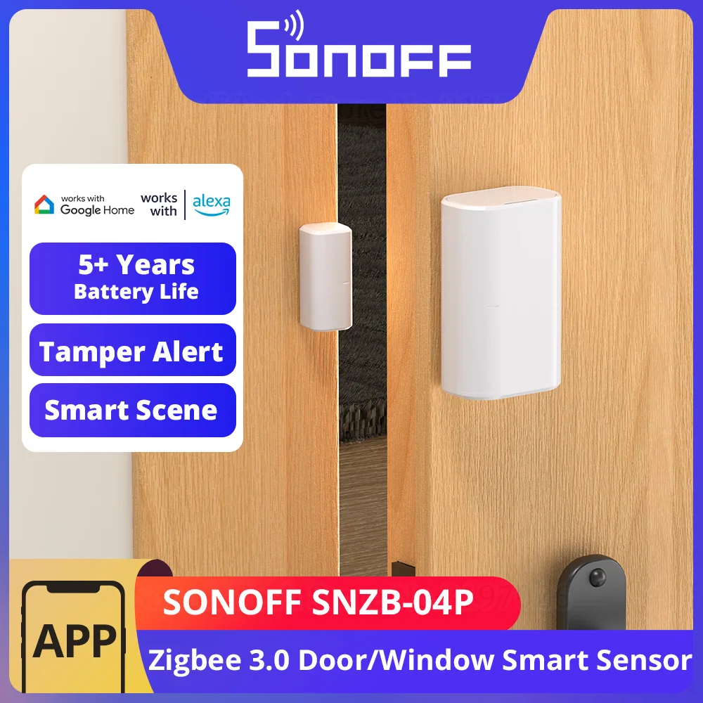 1-2 Stück SONOFF SNZB-04P Zigbee 3.0 Tür- und Fenstersensor mit Manipulationsalarm, Lokale Smart-Szenarien, Kompatibel mit Alexa und Google Home über Zigbee-Hub Image