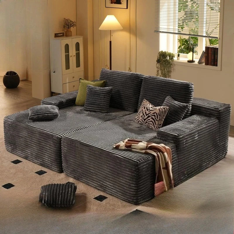 Kompressionssofa Modulare Kombination Cordstoff großer gestreifter Stoff Kompressionsverpackung Schwammsofa ohne Knochen Doppelliege