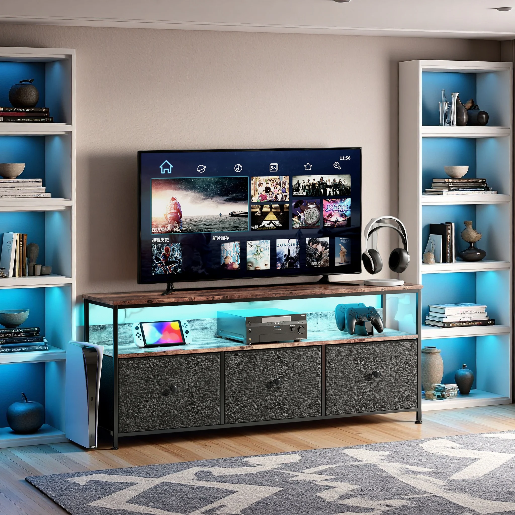 Rosahqnda TV-Schrank,TV-Tischgestell, Aufbewahrungsschrank für Wohn- und Schlafzimmer,für 54-Zoll-Fernseher,108 x 30 x 57 cm