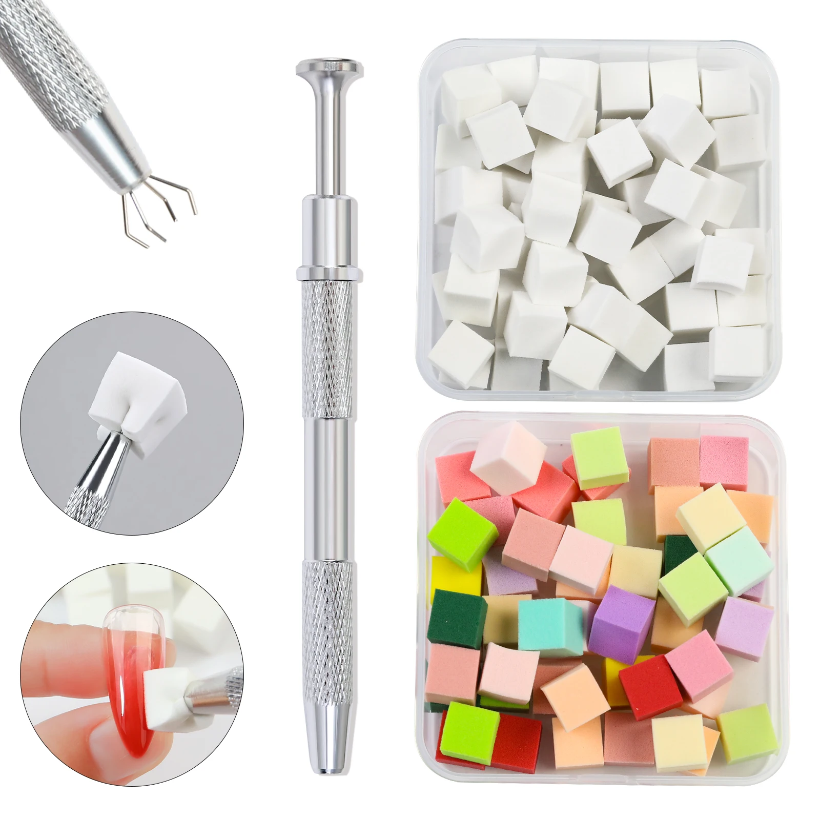 50 teile/schachtel Schwamm Gradienten Nail art Stamper Werkzeuge Gel Polnisch Farbverlauf Pinsel Glitter Pulver Punktierung Stift Für Maniküre Werkzeuge Image